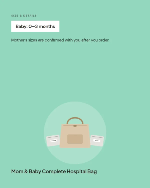 Mom & Baby Complete Hospital Bag: size and details