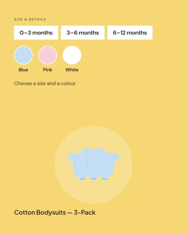 Cotton Bodysuits — 3-Pack: size and details