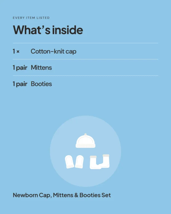 Newborn Cap, Mittens & Booties Set: what’s inside the pack